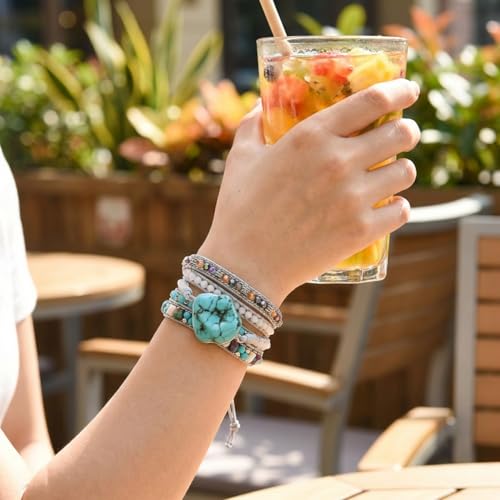 Image of YGLINE Natural Stone Bracelet 5 Wraps Bracelet Handmade Blue Color Boho Bracelet for Women Bracelet