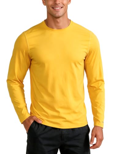 RGJU Mens Long Sleeve Shirt Dry Fit Athletic Running Tee(Yellow,XXL)