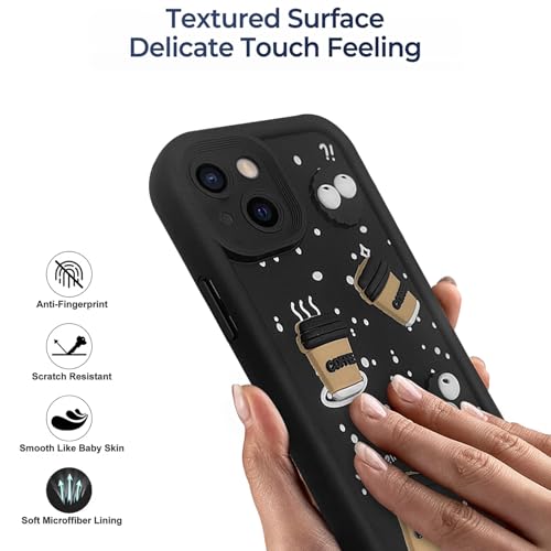 Image of SHINESTAR Back Cover for iPhone 13 /14 - 3D Cartoon Coffee & Eyes Design | Soft Silicone Shockproof Case with Full Camera Protection | Cute & Playful Phone Cover - Black