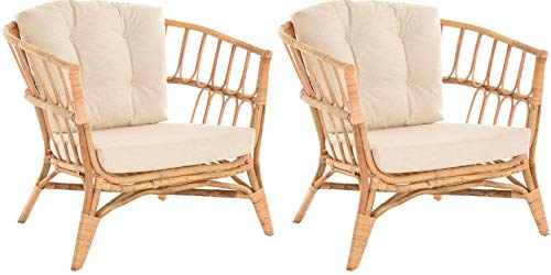 Krines Home 2er Set Korbsessel mediterran Lounge Rattansessel Natur Rattan Korbstuhl mit Armlehnen Wintergarten (Riviera)