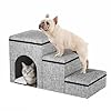 Dog Stairs with Storage, 3-Step Wider Dog Steps with Condo for Dogs and Cats, Pet Stairs for High Bed Climbing, Grey