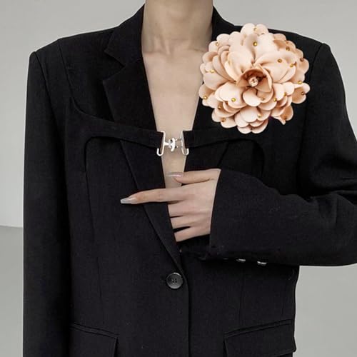 Image of Elegant Large Rose Flower Brooches Lapel Pins Handmade Dainty Satin Fabric Pearl Brooches Big Camellia Flower Brooch Pin for Women Wedding Part Dance Dress Suit Clothes Accessories Prom Jewelry