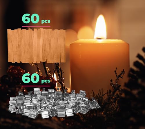 Mechas de madera para velas, 60 pcs + soportes, kit en bolsa miniatura 3