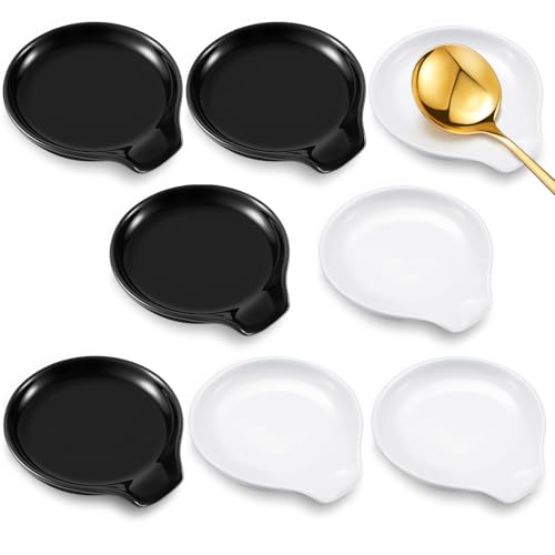 Image of Irenare 8 Pcs Ceramic Spoon Rest for Stove Top, 3.74 Inch Porcelain Spoon Holder, Coffee Utensil Rest Heat Resistant Dishwasher Safe for Home Kitchen Accessories Gift(Black, White)