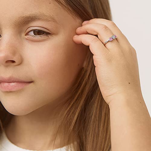 925 Sterling Silver Pink & Clear Hearts Cubic Zirconia Ring for Young Girls & Preteens - Cute Heart CZ Ring Band for Children's Daily Accessory - Fashionable Jewelries for Toddlers or Little Girls3