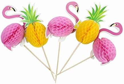Super Cute 60 Pack Tropical Themed Pineapple Cupcake Toppers , Luau Cupcake Toppers, Flamingo Cupcake Toppers, Perfect for Tropical Parties