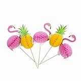 Super Cute 60 Pack Tropical Themed Pineapple Cupcake Toppers , Luau Cupcake Toppers, Flamingo...