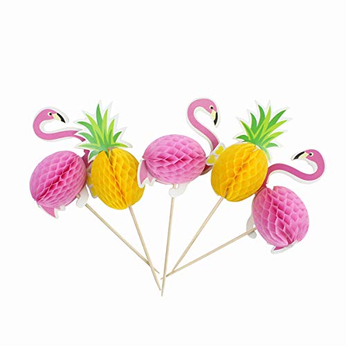 Super Cute 60 Pack Tropical Themed Pineapple Cupcake Toppers , Luau Cupcake Toppers, Flamingo Cupcake Toppers, Perfect For Tropical Parties #TOP12