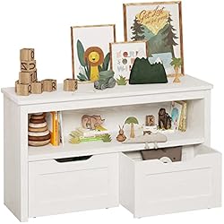 IRONCK Toy Storage Organizer for Boys and Girls with Drawers, Floor Toy Box with Wheels and Open Shelf, Storage Chest for Nursery, Playroom and Bedroom, White