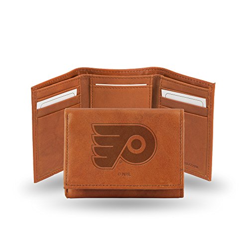 Rico Industries NHL Philadelphia Flyers Mens Embossed Genuine Leather Trifold Walletnhl Embossed Genuine Leather Trifold Wallet, Tan, 5