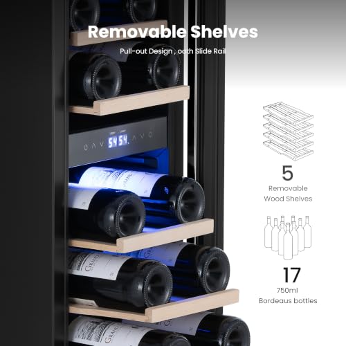 Image of Yeego 12 Inch Dual Zone Wine Fridge, 17 Bottle Wine Cooler with Left-Hinged