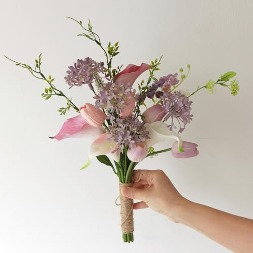 Xinhewong Tulips Hydrangea Calla Lily Purple Bouquet