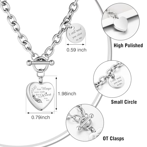 XIUDA Heart Cremation Urn Necklaces for Ashes Locket Cremation Jewelry for Human Ashes Stainless Steel Memorial Keepsake Pendant for Women3