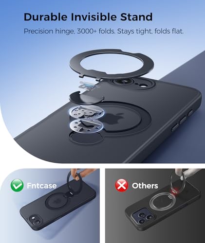Image of FNTCASE for iPhone 17e Case: iPhone 16e Phone Case [360 Spin Magnetic Stand] [Compatible with Magsafe] [Screen Protector] Translucent Matte Military Grade Shockproof Protective Phone Cover Black