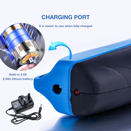 KATSU Tools Elektrische Kabellose Stoffschere 3,6V Wiederaufladbarer mit 2 Schneidklinge aus legiertem Stahl Akku-Schere für Stoffen Papier Karton Leder Kunststoff