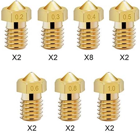 KeeYees 20pcs Brass Nozzle 0.2mm 0.3mm 0.4mm 0.5mm 0.6mm 0.8mm 1.0mm for 1.75mm Filament 3D Printer Extruder Hotend