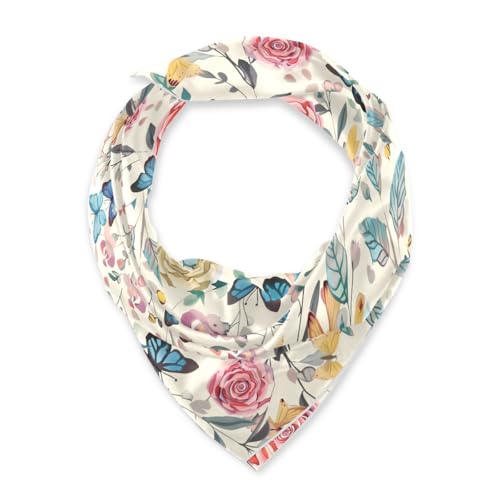 Satin Head Scarf for Women Silk Hair Scarves Bandana Neck Scarf Rose Butterfly Cream Neckerchief Square 35x352