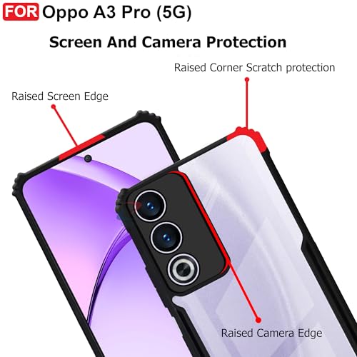 Image of CEDO Backcover for Oppo A3 Pro (5G) | Camera Protection Shockproof Bumper-Edge | Acrylic Crystal Clear 360 Degree Protection TPU+PC | Transparent Eagle Back Case Cover (Black)