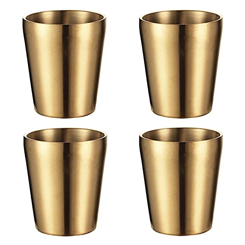 UPTALY 4 pcs Stainless Steel Cups (10 oz, Large Gold Type A), Unbreakable Camping Mugs (3.23'' x 3.78''), Small Espresso Cup, Double Walled Latte Mugs, Shot Cups, Tumbler, Thicken Coffee Cups