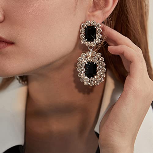 Fxmimior Women Bride Wedding Boho Statement Large Black Rhinestones Elegant Earrings Silver Tassel Full Rhinestones Long Chain Drop Dangle Prom Earrings Jewelry For Women Girls (Gold) #TOP1
