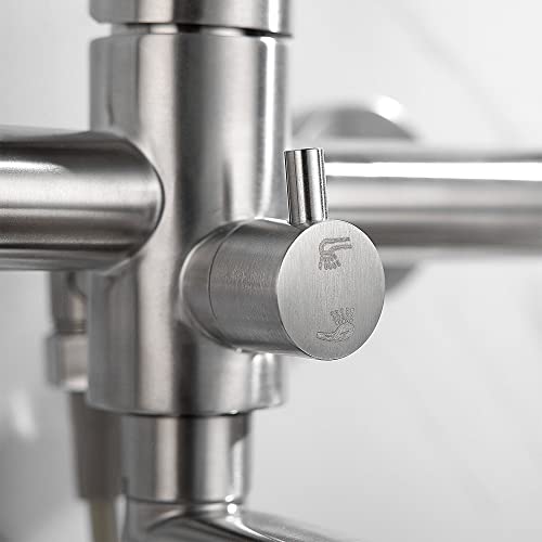 Wall Mount Faucet With Side Sprayer, Stainless Steel Kitchen Sink Faucet, Nickel Brushed Commercial Faucet, 7.7-8.3 Inches Center, Lead-Free, No Drilling Required, Spout Reach 9.2" #TOP5