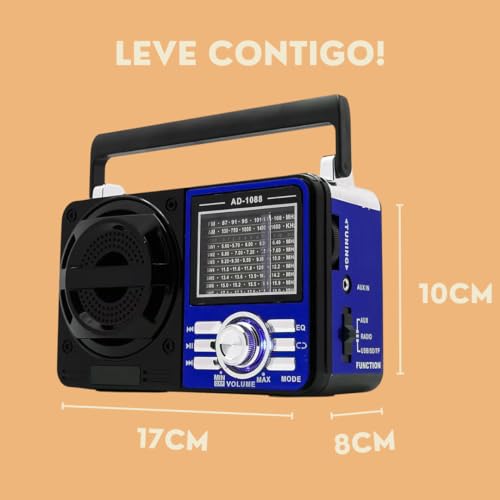 Rádio AM FM Retrô Vintage Portátil Com Bluetooth Cartão SD TF Auxiliar Recarregável Bivolt 110v 220v