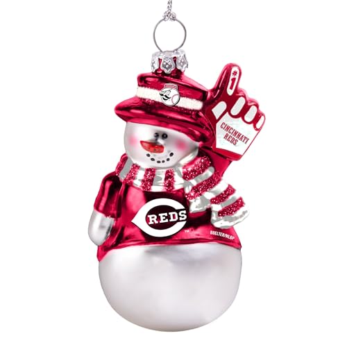 MLB Glitter Snowman Blown Glass Ornament (Cincinnati Reds)