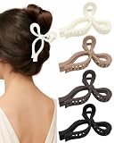 CHLINS 4 Pack Bow Hair Claw Clips for Women, 4.3' Large Non-slip Cute Hair Styling Accessories for Thick Thin Long Hair Strong Hold Jaw Clip (Matte Beige/Black/Brown/Tan)