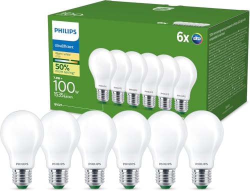PHILIPS UltraEfficient, Ampoule LED A60, Culot E27, Pack de 6, Blanc Chaud
