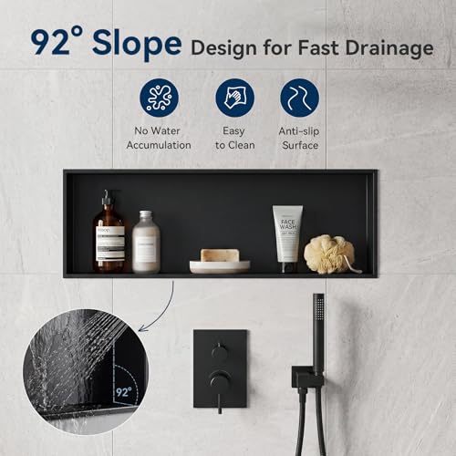 Shower Niche Insert Tile Ready, Bathroom Livingroom Wall Niche, Long Shower Niche 37" X 13", Black, No Tile Needed Over Mount Installation by Bathfinesse - Image 4