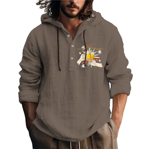 Generisch Camisa de manga larga para hombre de algodón para primavera y verano, camisa informal con capucha y cordón de manga larga con capucha, camisa blanca para hombre, corte ajustado, camisa