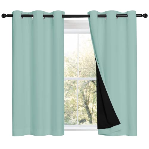 Image of NICETOWN Aqua Blue 100% Blackout Curtains 45 inches Long, 2 Thick Layers Completely Blackout Window Treatment Thermal Insulated Lined Drapes for Small Window (1 Pair, 42 inches Width Each Panel)