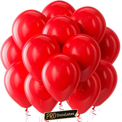 Bezente Pro Duralatex Red Balloons - 100 Pack 12 inch Extra-Thick Red Balloons for Long-Lasting Professional Party Decorations Large Christmas New Year Wedding Anniversary Birthday Valentines Day