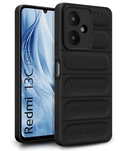 Image of WOW IMAGINE Ultimate Silicone Back Cover Case for Mi Redmi 13C 5G | Redmi 13C 4G | Poco M6 5G | Poco C65 | Heat Dissipation Soft TPU | 360 Camera Protection | Breathable Cooling Holes - Pitch Black