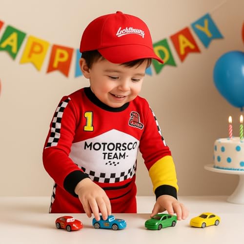 Image of WANNA PARTY Kids Race Car Driver Costume, Car Racing Kids Costume for Boys Girls for Pretend Play, School Dress Up,Halloween Dress Up 5-7 Yrs