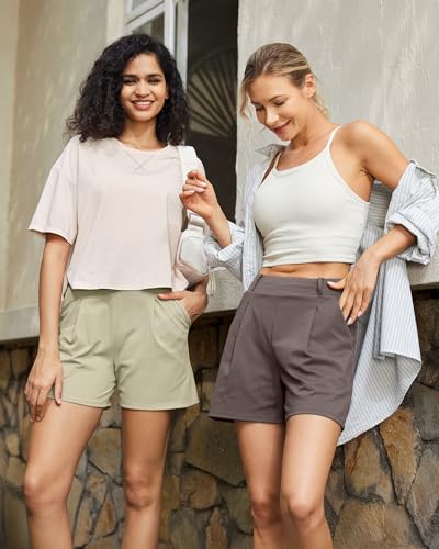 Image of G4Free EverGoing Dressy Casual Shorts for Women 4 inch High Waisted Summer Lounge Pleated Shorts with Pockets