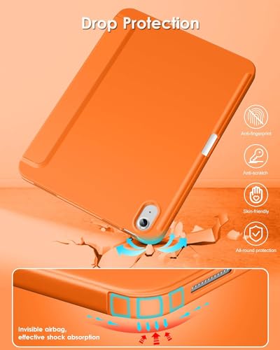 Image of Printme Compatible with iPad (A16) 11th Generation Case 11 Inch 2025, for iPad 10th Generation Case 10.9 Inch 2022 with Pencil Holder, Slim Trifold Stand Protective Cover with Soft TPU Back (Orange)
