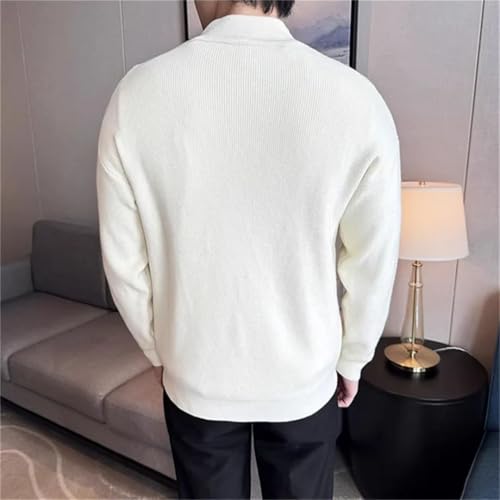 Men’S Thick Knitted Sweatercoat Slim Fit Stand Collar Long Sleeve Full Zip Solid Casual Outerwear2