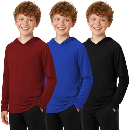 3 Pack Boys Hoodies Kids Cotton Long Sleeve Athletic Workout Sweatshirts Casual Comfy Pullover Shirts(ages 6-18)