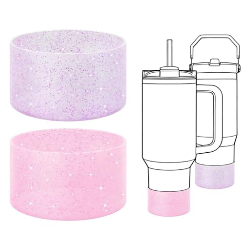 Image of HASTHIP 2Pcs Glitter Silicone Cup Bottom Sleeves 7.5cm Protective Anti-Slip Boot Sleeve for 30oz 40oz Stanley Tumbler, Glittering Protective Cup Base Cover