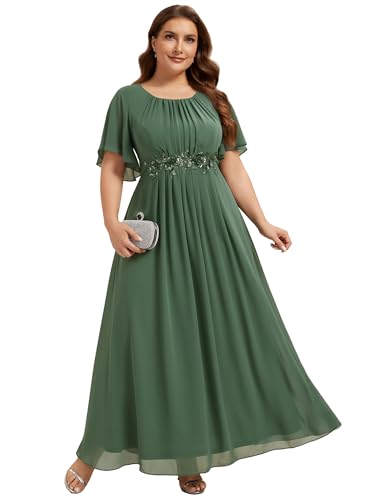 Robe de mère de la mariée grande taille col rond pour un mariage chic et formel