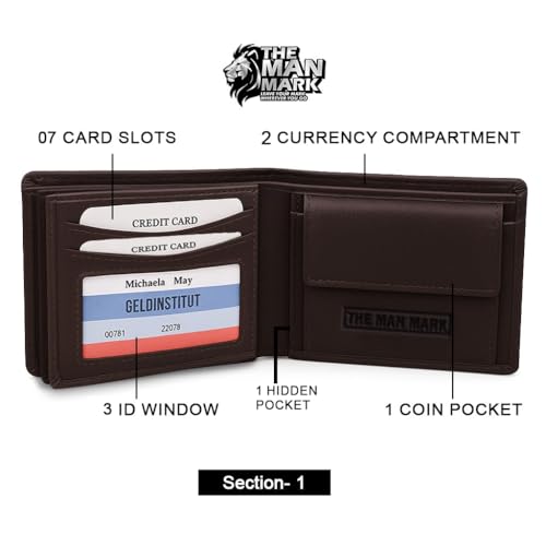 Image of Mens Wallets - Full Grain Original Leather RFID Wallet for Men, 7 Card Slots, 1 Hidden Pocket & 3 ID Windows (Large, Brown)