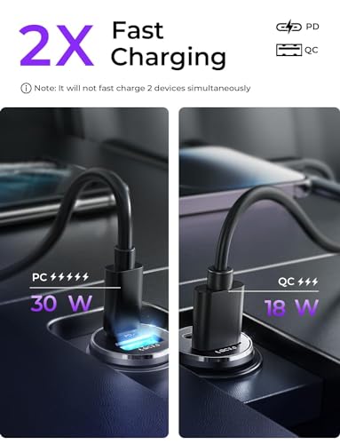 Image of LISEN USB C Car Charger Adapter [2 Pack] [Mini & Metal] Cigarette Lighter USB Charger Fast Charging [PD QC 3.0] USBC Car Phone Charger for iPhone 15 Pro Max Plus 14 Samsung Galaxy S23 iPad Pro, Purple | Cigarette Lighter Charger, USB C Car Charger Fast Charger, 12V Adapter, Car Accessories for Men Women with iPhone 17 Pro Max