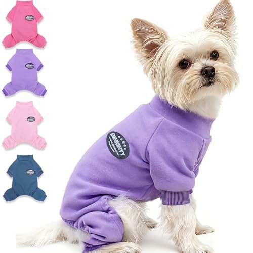 Puppy Sweaters for Small Dogs Girl Winter Warm Soft Yorkie Puppy Pjs Stretchy Jumpsuit Doggie Pet Clothes Outfits XXS~L (Purple, XX-Small)