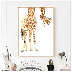 Canvas muur Kunst Kwekerij Muur Art Decor Giraffe Canvas Schilderij Minimalistische Cartoon Dier Poster En Print Decoratieve Foto’s Voor Kinderkamer 70x120cm1PCS Noframe
