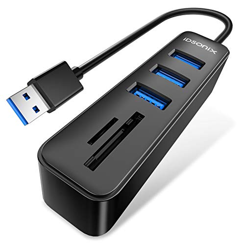 iDsonix USB 3.0 Hub, 5 in 1 USB Data Hub with 3 USB 3.0 5Gbps HighSpeed Data Transfer Ports and 2 SD&TF Card Reader Combo for Laptop, Tablets, PC, iMac, MacBook, Windows, Linux, and More -15cm Black