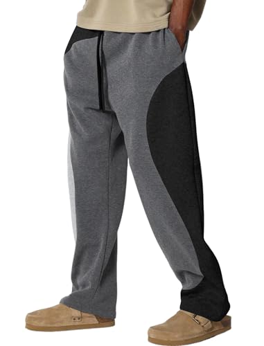 ZAFUL Men's Baggy Sweatpants Color Block Irregular Patchwork Drawstring Sweatpants Casual Wide Leg Lounge Pants2
