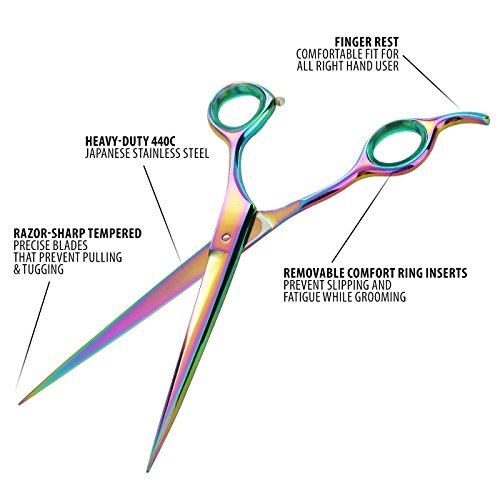 Sharf Professional 8.5" Rainbow Pet Grooming Scissors: Sharp 440C Japanese Clipping Shears For Dogs, Cats & Small Animals| Rainbow Series Hair Cutting/Clipping Scissors W/Easy Grip Handles #TOP1