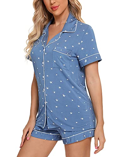 Image of Anjue Womens Pajamas Set Short Sleeve Button Down Soft Pj Sets S-XXL | V neck,Pyjamas,Modal,Wedding,Pijamas de mujer,Bridal party,Viscose,Knit,Cute,Lounge,Lightweight,Nursing,Holidays