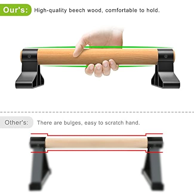 SELEWARE Wood push up bars Parallettes bars Anti-slip Handstand Bars for Calisthenics, Fitness, Floor workouts Solid Wood with Sturdy Metal Bracket, Support 600 lbs